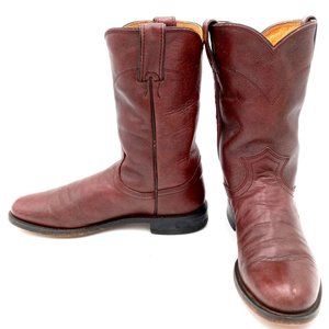 Justin Roper Cowboy Boots Womens 7 B Burgundy Leather Western Cowgirl